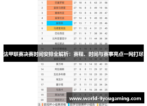 法甲联赛决赛时间安排全解析：赛程、时间与赛事亮点一网打尽